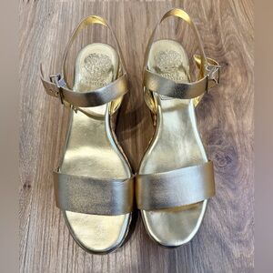 Vince Camuto Mirandia Gold Leather Slingback Platform Sandals Size 8.5